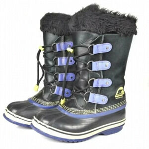 Sorel Joan  of Arctic Boots With Fur Waterproof Black Purple Youth Size 2‎